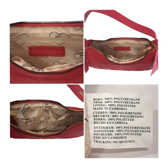 Betsey Johnson Red Flap Shoulder Bag Gold Accents With Side Heart Tassel - Picture 7 of 9